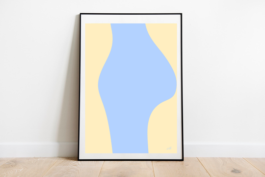 Yellow & Blue Graphic Print Wall Art, Abstract Two Tone Print, Art Minimalist Pattern