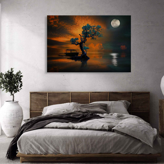 Moonlight Canvas Prints, Giclée Hanging Wall Decor, Modern Nature Art Photography Prints Framed Artwork