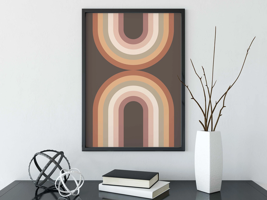 70S Wall Decor Retro Graphics Art Mid Century Modern Brown Abstract Rainbow Large Groovy Print