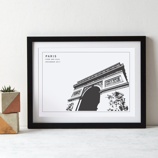 Arc De Triomphe Monochrome Paris Art Print|Personalised Print|Parisienne|Anniversary Gift