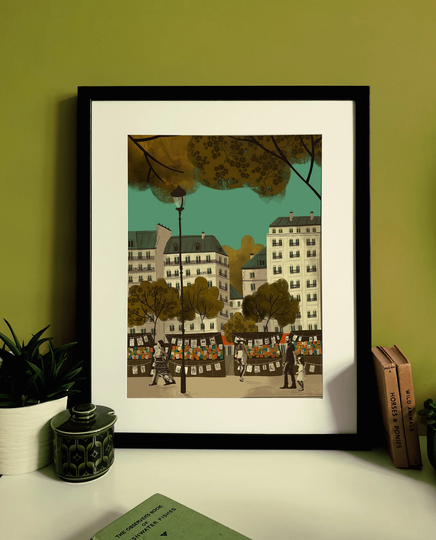 Paris Book Market Seine Illustration Print A3