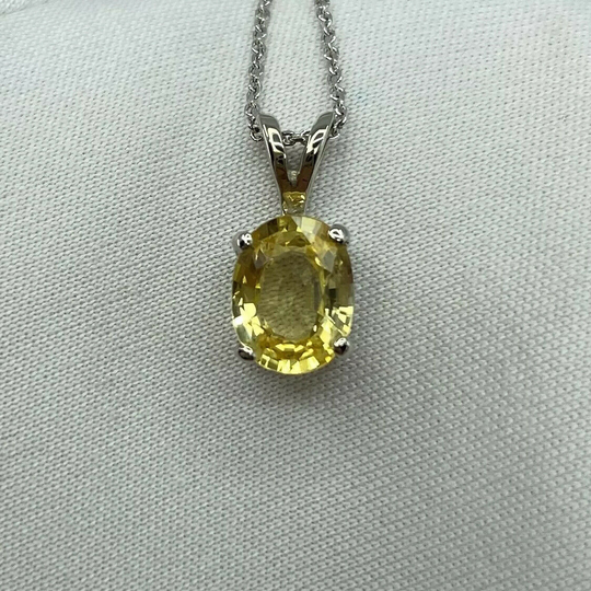 Igi Certified Untreated 1.36Ct Yellow Sapphire White Gold Oval Pendant Necklace