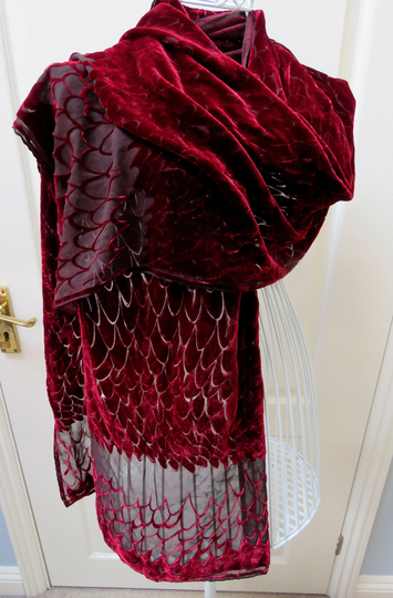 Georgina Von Etzdorf Velvet Scarf, Dragon Scales, Wing, Made in England, Silk Devore Designer Scarf Gift