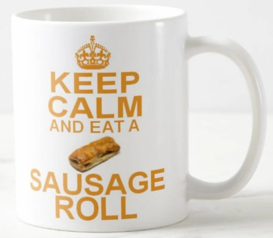 Keep Calm & Eat A Sausage Roll ~ Mug Favorite Savoury Snack Rolls Lovers Carry On Style Mugs - Optional Coaster Available