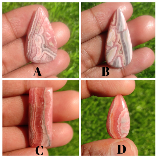 Pink Rhodochrosite Cabochon, Necklace Pendant Wire Wrapped Mix Shape Cabs For Jewelry, Flat Back Freeform Cabochon