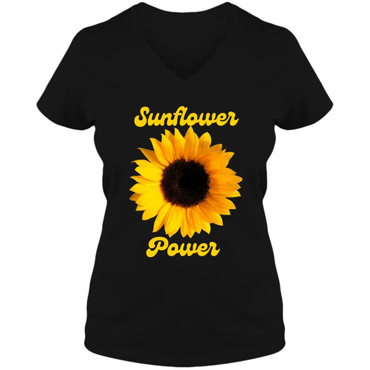 Sunflower Power Graphic Art T - Shirt Women's Jersey Short Sleeve Deep V-Neck Tee Flower Great Gift For Lovers Hippy