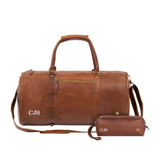 Sale 25% Off Personalized Duffle Bag & Dopp Kit Wash Gift Set Valentine's For Him/Her Monogram in Full Grain Leather By Mahi