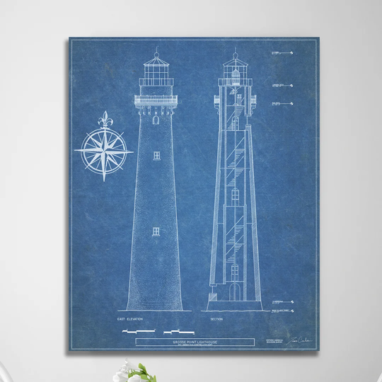 Grosse Point Lighthouse by Tina Carlson - Wrapped Canvas Graphic Art Print