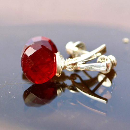Wire Wrapped Garnet Earrings Sterling Silver 925 Studs , January Birthstone