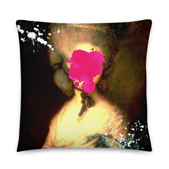 Paint Splatter Marie Antoinette Cushion, Rococo Painting, Throw Decorative Square Graphic Art, Quirky Homeware