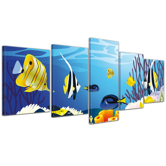 Children's Picture - Living in the Sea - Cartoon 5 Piece Graphic Art on Canvas Set