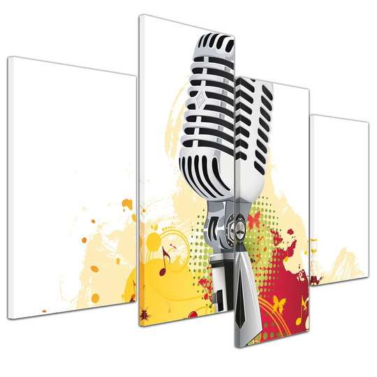 Old Microphone 4-Piece Graphic Art on Canvas Set