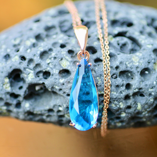 Lab Made Swiss Blue Topaz Pendant Rose Gold Vermeil, December Birthstone