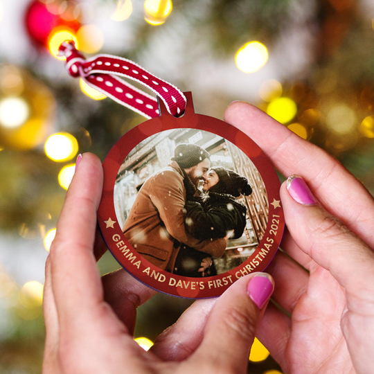Personalised Photo Bauble, Christmas Tree Decoration, Custom Gift For Couples, Ornament