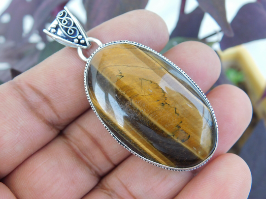 Genuine Tiger Eye Pendant Sterling Silver Tiger Gemstone Pendantoval Stone Anniversary Gift Gift For Herbohonj169