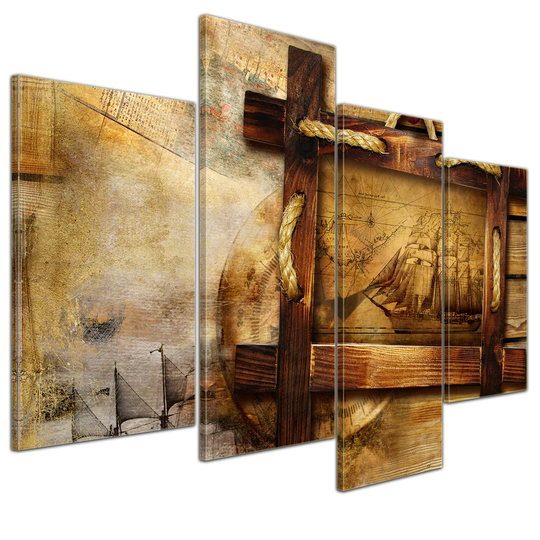 Retro Ship 4 Piece Graphic Art on Canvas