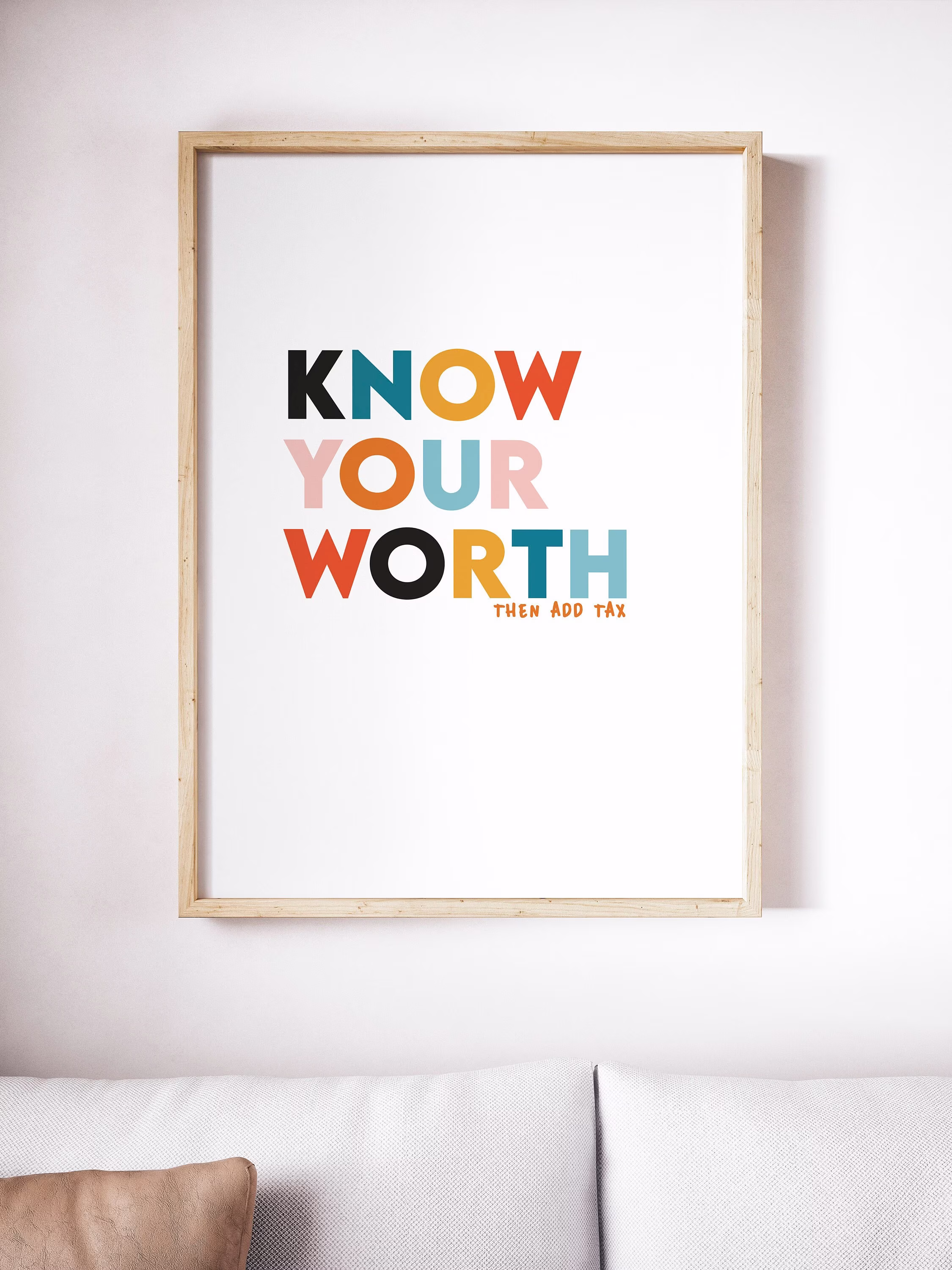 Know Your Worth Print | Motivational Art Home Decor Quote Boss Woman Gift