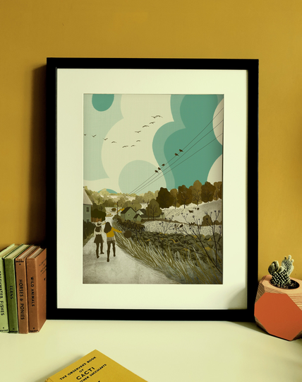 Christmas Priddy Mendips Hills Snow Somerset Illustration Print A3