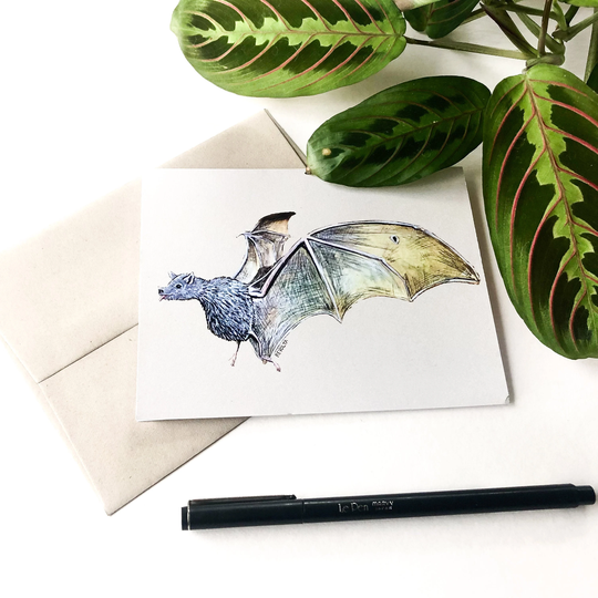 Fruit Bat Card, Blank A2 Greeting Card, Painting