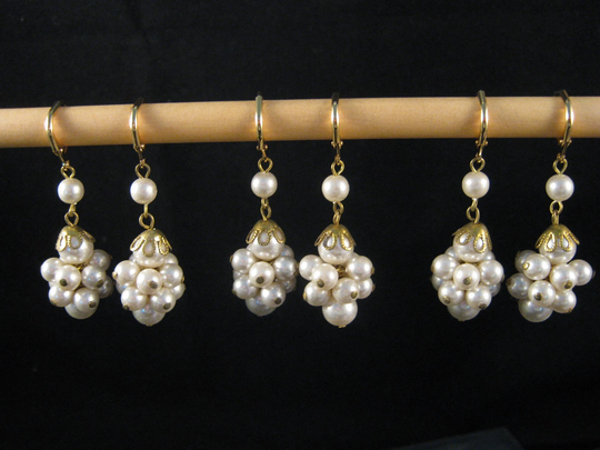 Bridesmaid Gift, Set Of 3 Pairs, Earring, Vintage, Pearl, White, Gold, Three, Wedding, Cluster, Jennifer Jones, Discount