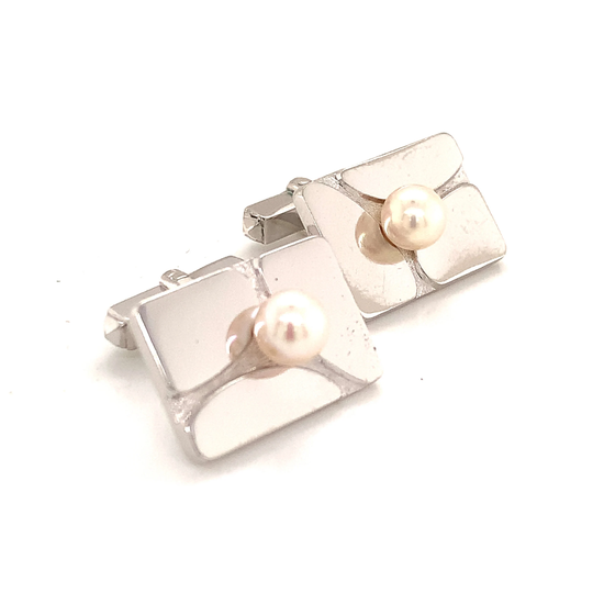 Mikimoto Estate Akoya Pearl Sterling Silver Cufflinks 6.08 Mm 17 Grams M207