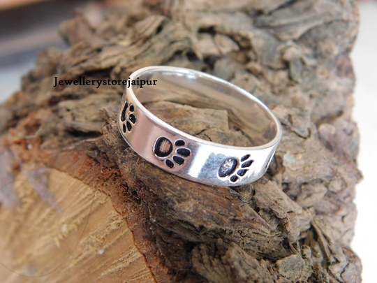 Personalized Silver Ring Paw Print Wedding Bandthumb Ringfootprint Jewelryrelax Ringanxiety Ringfidget Worry Ringtiger Paw Ring