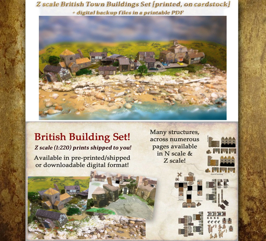 English Tudor Z Scale Kit, & Other British 1220 Papercraft Building Designs [Printed & Shipped To You