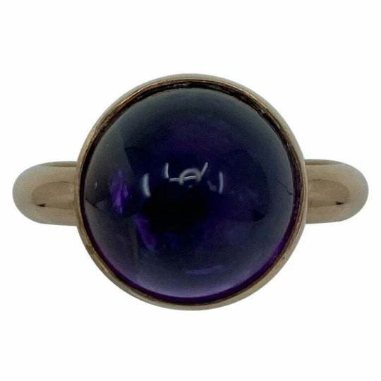 Handmade Pointed Cabochon Purple Amethyst 9K Rose Gold Rubover Ring