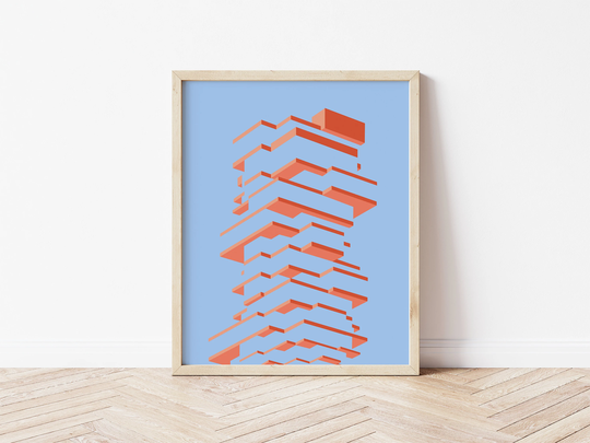 Nyc 56 Leonard St Tower Print, Blue Background. Herzog & De Meuron, Wall Art, Home Decor, Abstract, Nyc, Gift Architecture