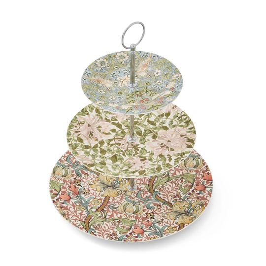 Spode Morris & Co, 3 Tier Cake Stand - Strawberry Thief, Honeysuckle, Golden Lily