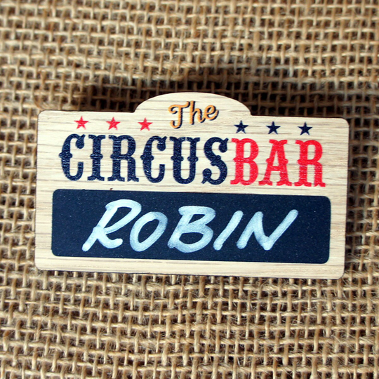 10+ Wooden Printed Badges with Self Write Blackboard Area Pin Or Magnetic Attachment. Personalised/Personalized Badges, Chalkboard Badges