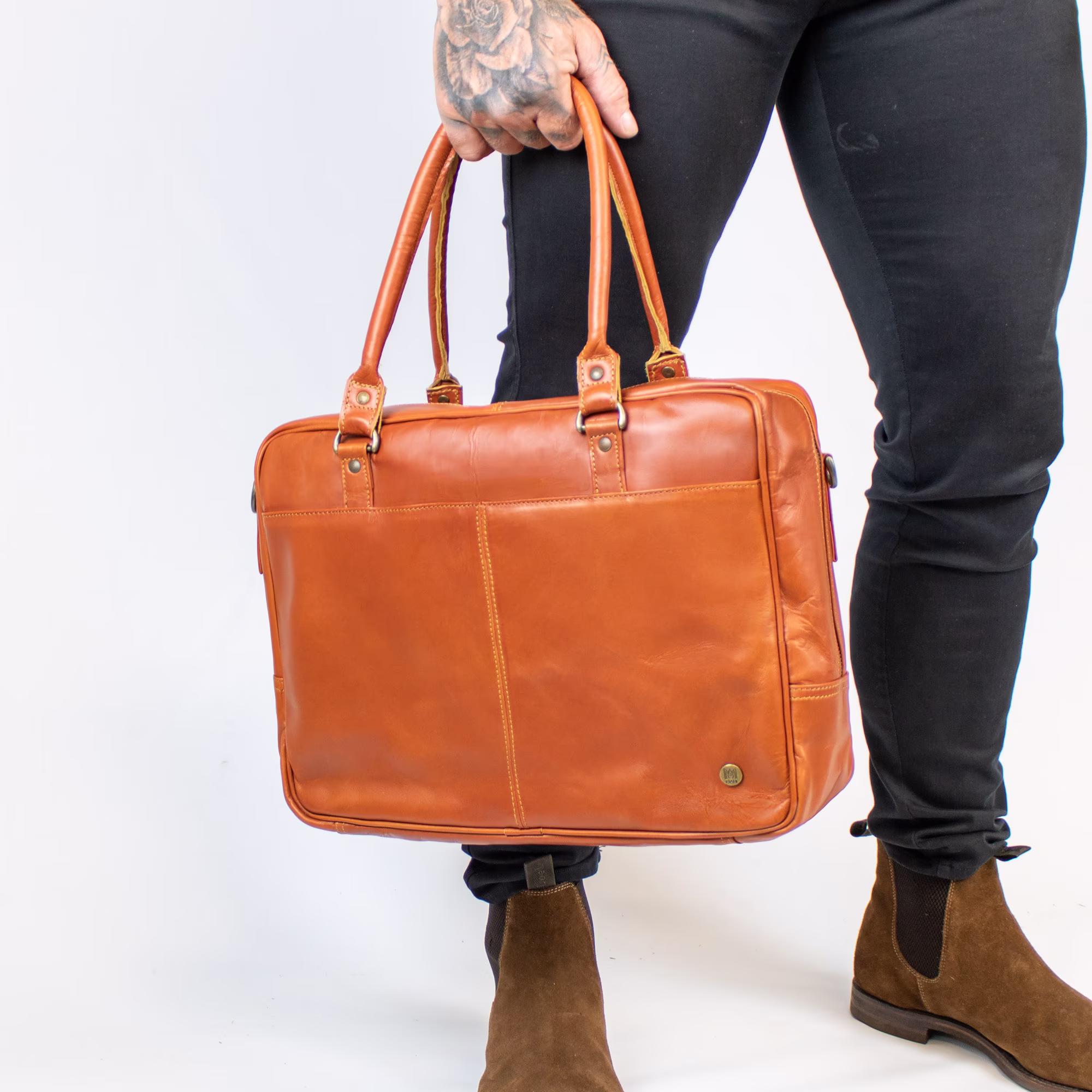 Personalized Buffalo Leather Briefcase - Work Bag Satchel 15 Inch Laptop Capacity in Tan Brown Handmade By Mahi