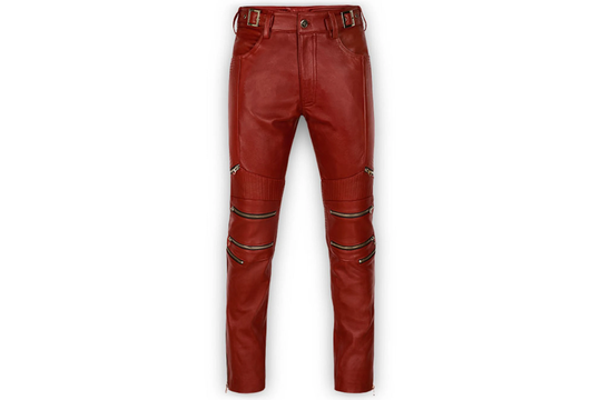 Mens Real Leather Pants Biker Trouser Skin Slim Fit Party Wear Casual Zipper - Handmade