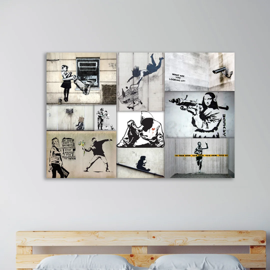 Colour Collage by Banksy - Wrapped Canvas Graphic Art Print