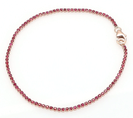 Real Pink Sapphire Tennis Bracelet, Solid Gold, Delicate Bridal Thin Pink Sapphir Bracelet For Women, 1.5mm