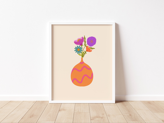 Floral Vase Art Print, Funky Pastel Aesthetic, Illustrated Flower Design, 8 X 10 Physical Wall