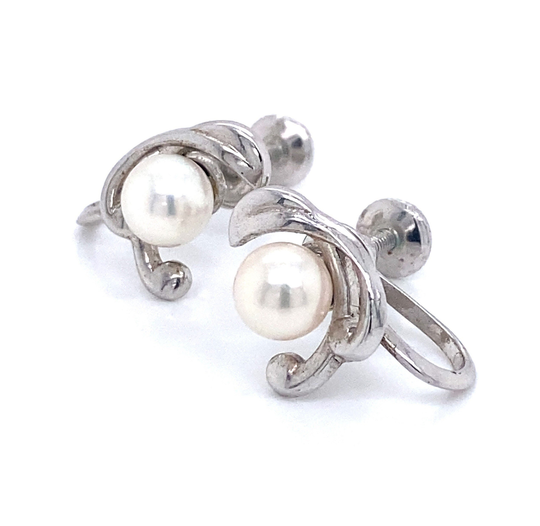 Mikimoto Estate Akoya Pearl Clip On Earrings Sterling Silver 6mm 3.53 Grams M173