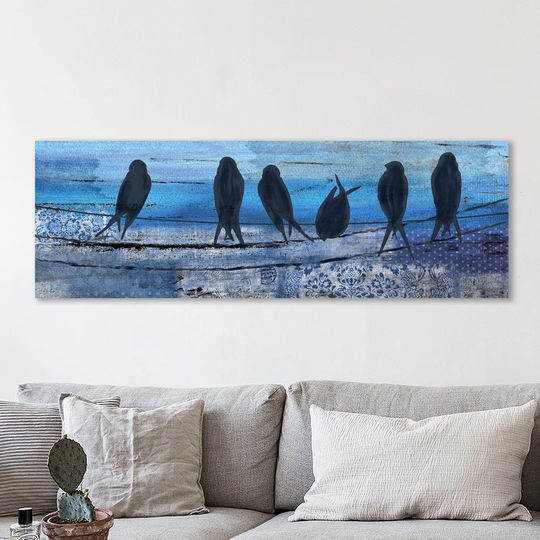 Birds in Blue by Kimberly Allen - Wrapped Canvas Panoramic Graphic Art Print