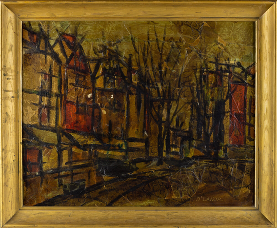 Mid Century D'lanor Abstract Cityscape Oil On Canvas Painting - Mcm