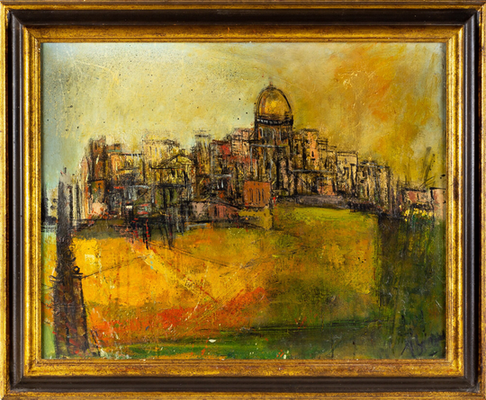 Mid Century Modern Cityscape Oil Painting On Canvas - Mcm