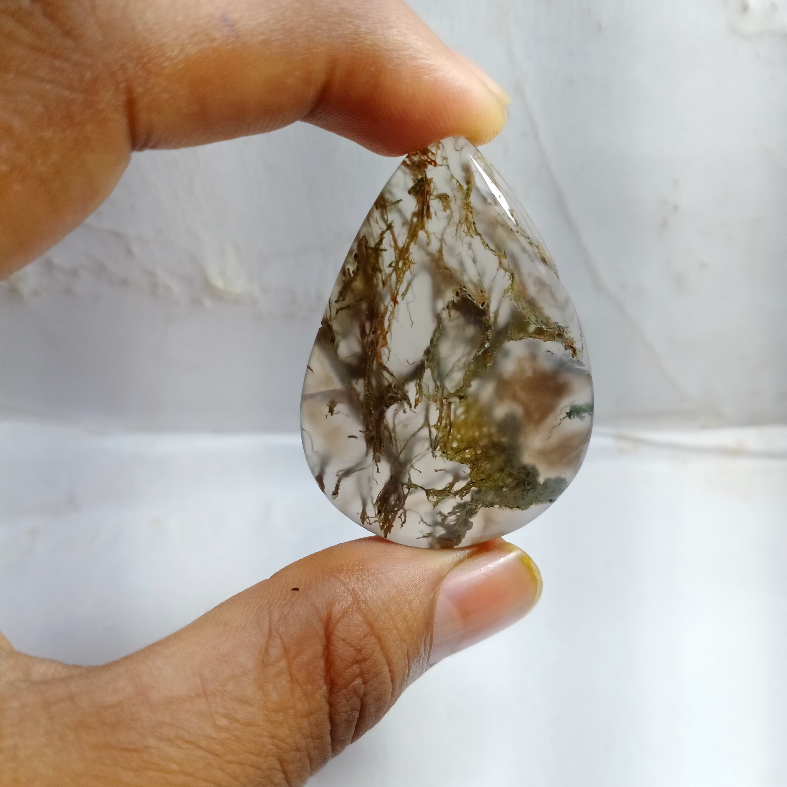 Very Rare Natural Green Moss Agate Loose Gemstone, High Quality Cabochon For Jewelry 84 Cts. 50x35 Mm #a3013
