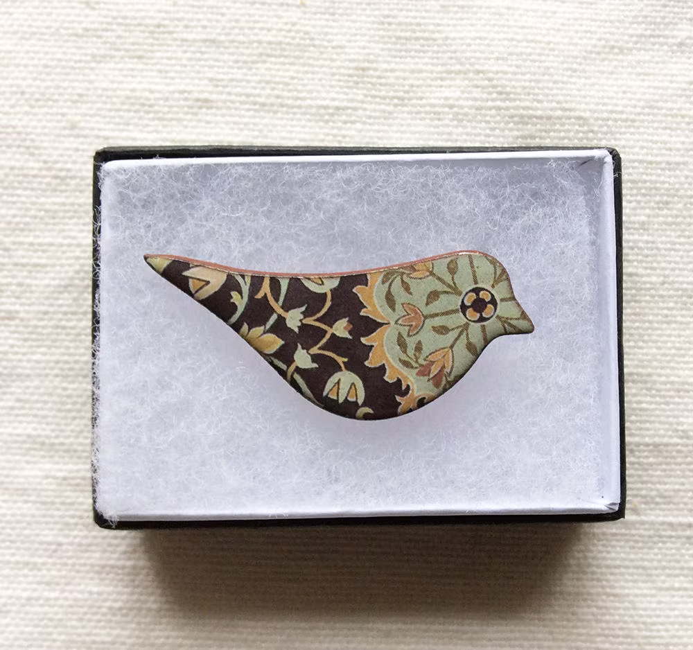 Floral Heritage Bird Brooch, William Morris Jewellery, Handmade Gift, Mother's Day Gift