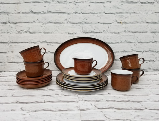 Vintage Denby Provence Chateau Brown/White Tea Cup Saucer Side & Plate Set