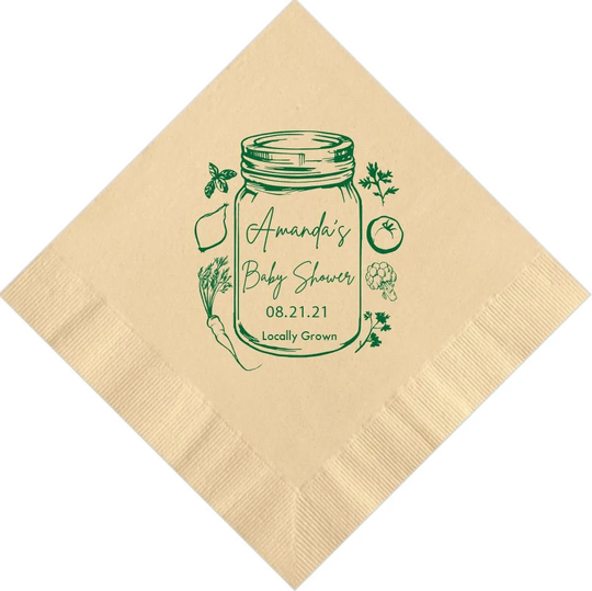 Personalized Napkins Beverage Luncheon Dinner Guest Towel Baby Shower Locally Grown Organic Theme Custom Printed Monogrammed
