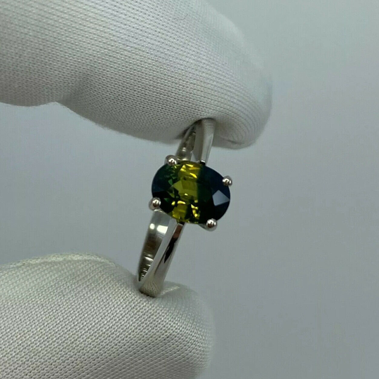 Rare 1.52Ct Parti Colour Australian Sapphire Oval Cut Blue Green Yellow 18K Ring