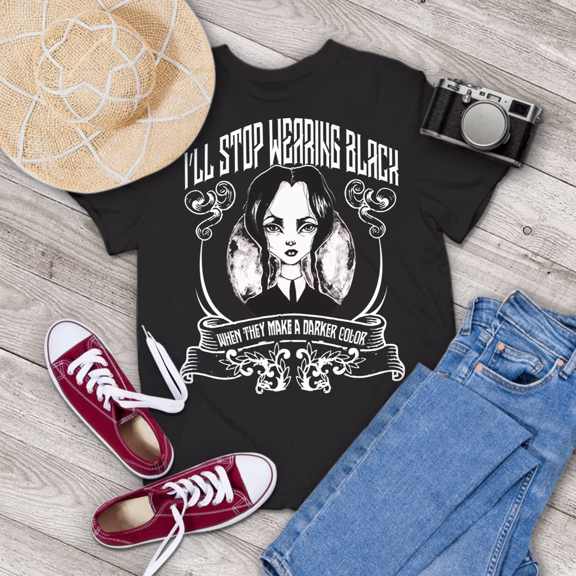 I'll Stop Wearing Black When They Make A Darker Color Vintage T-Shirt, Wednesday Addams Shirt, Gift Tee For You & Your Family