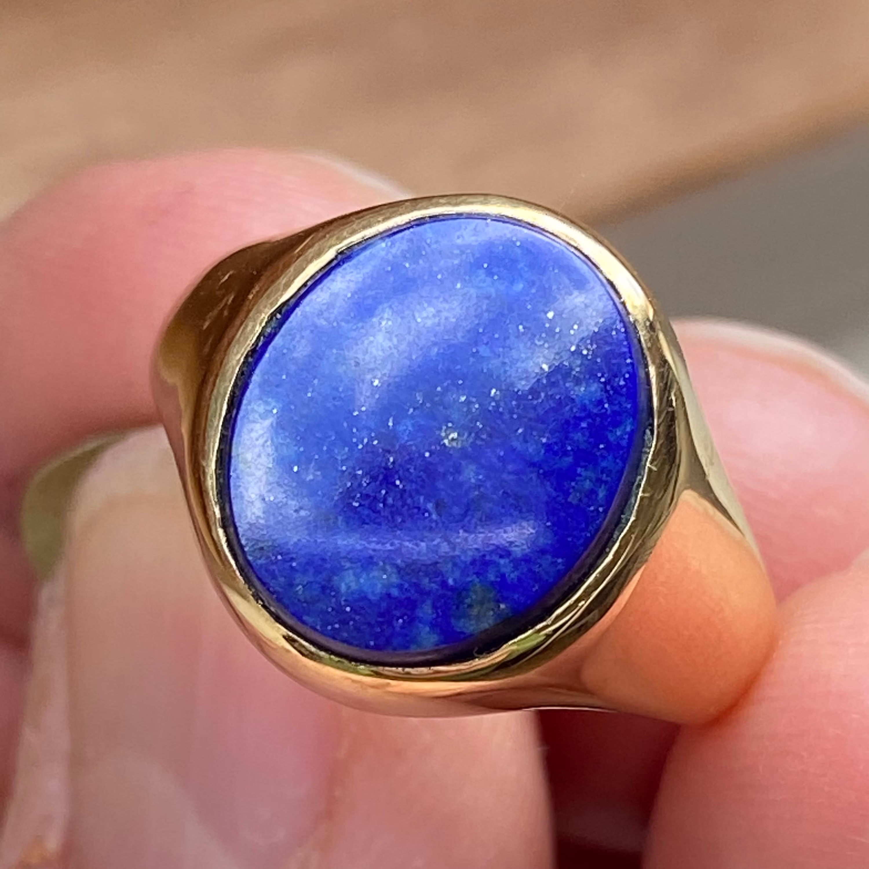 Lapis Signet Ring, 18Ct Gold, Handmade