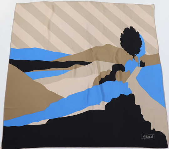 Loredano Vintage Silk Scarf - Graphic Art Landscape Print Large