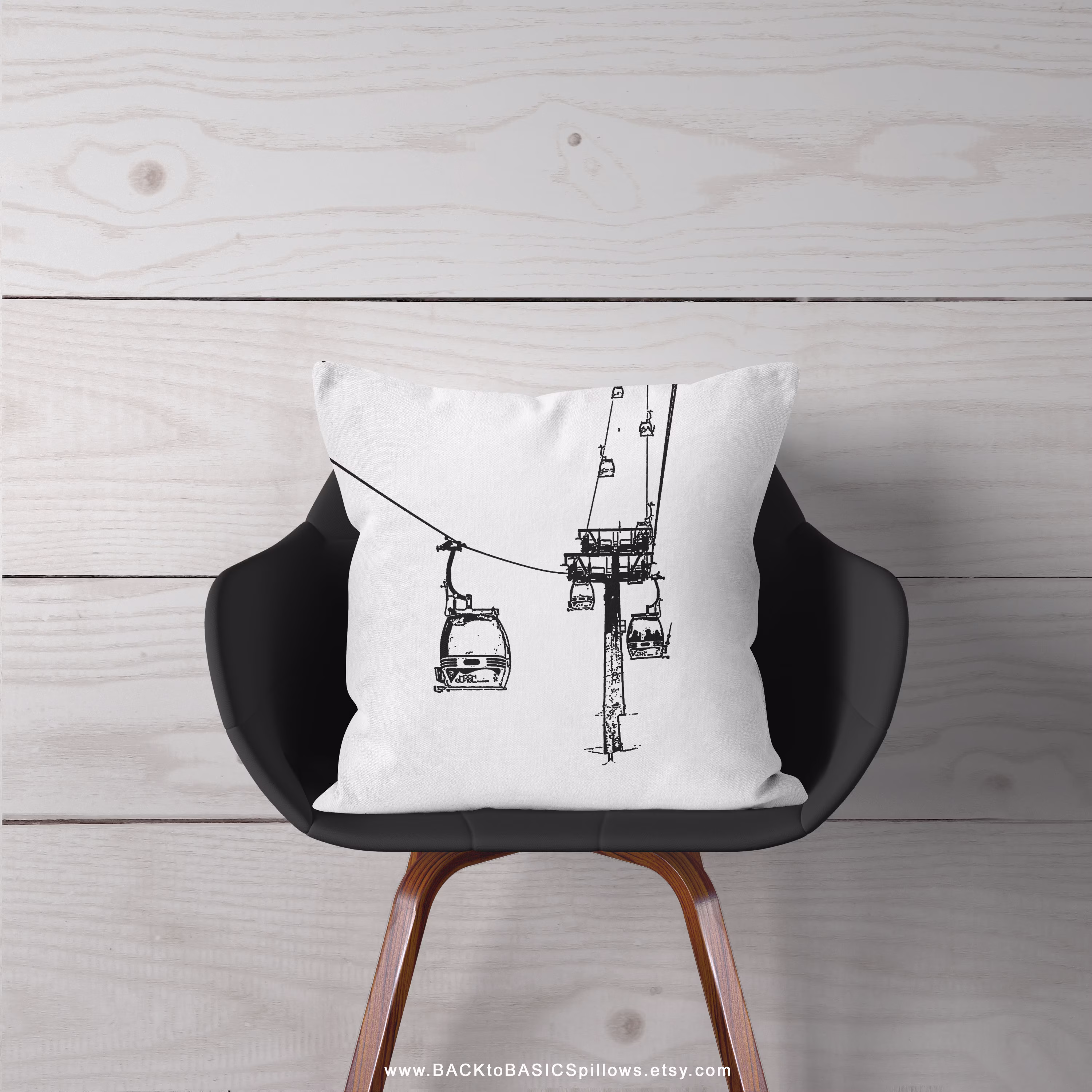 Gondolas in The Alps, Black & White, Pillow Or Cover, Home Decoration, Winter Decor, Ski Skiing Lift, White Chalet