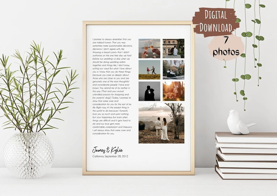Custom 1st Anniversary Collage, Gift, Photo Collage Wedding Vows, Message, Favourite Song Print, First Dance